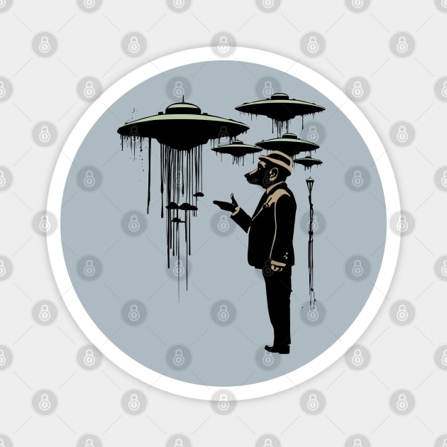 The Dogs in Black: Sci Fi UFO Surrealism Magnet by SunGraphicsLab